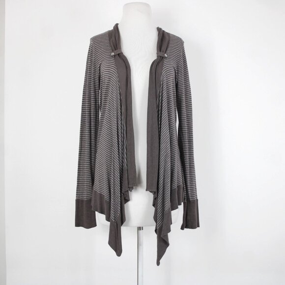 Splendid Sz L Brown Gray Striped Asymmetrical Rayon Linen Poly Wrap Sweater - Picture 1 of 11